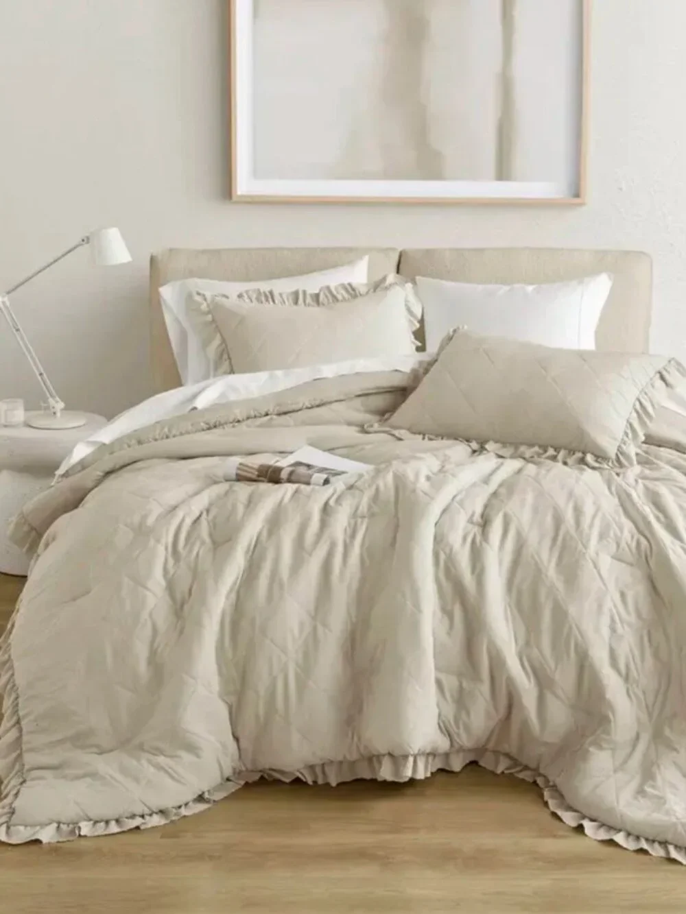NIB Comforter Twin/Twin XL Neutral Ruffle Shabby Chic Set of 3 by LivingCo
